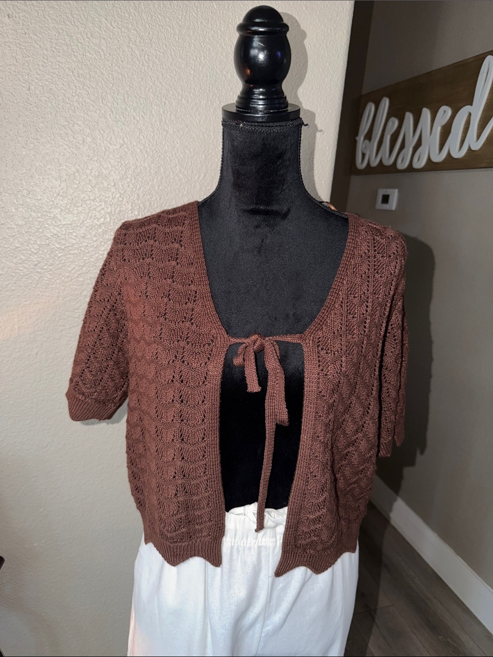Brown Knit Tie-Front Women's Sweater